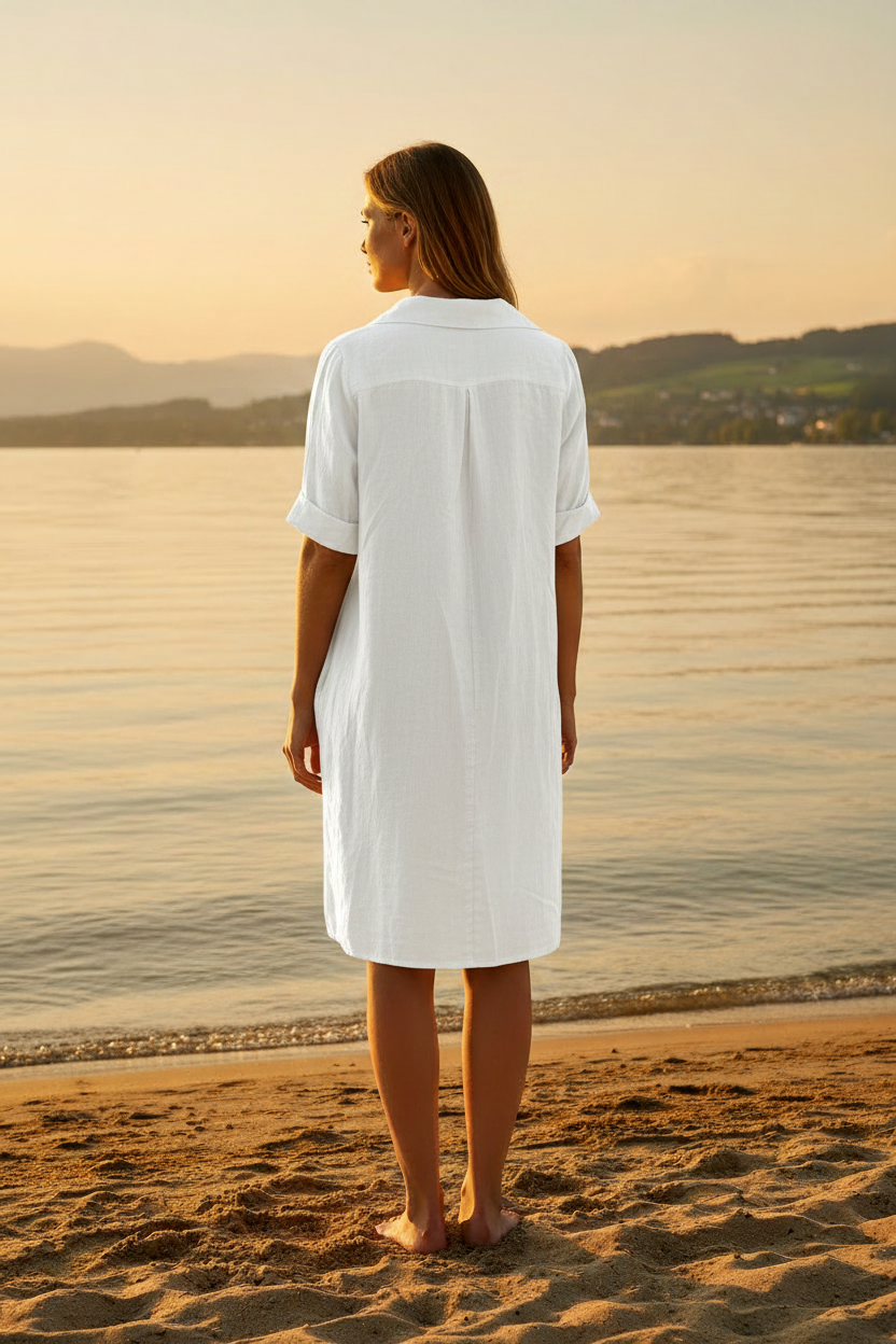 Weißes Leinenkleid – Rückenansicht Bodensee