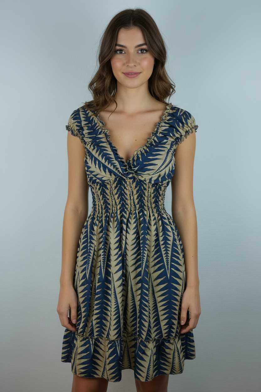 Boho Sommerkleid Farn Navy – Model Front