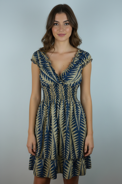 Boho Sommerkleid Farn Navy – Model Front