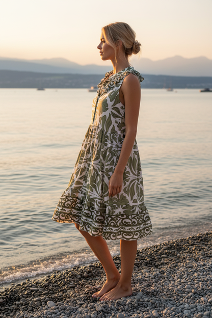 Sommerkleid Olivgrün Boho-Print Seitenansicht Bodensee