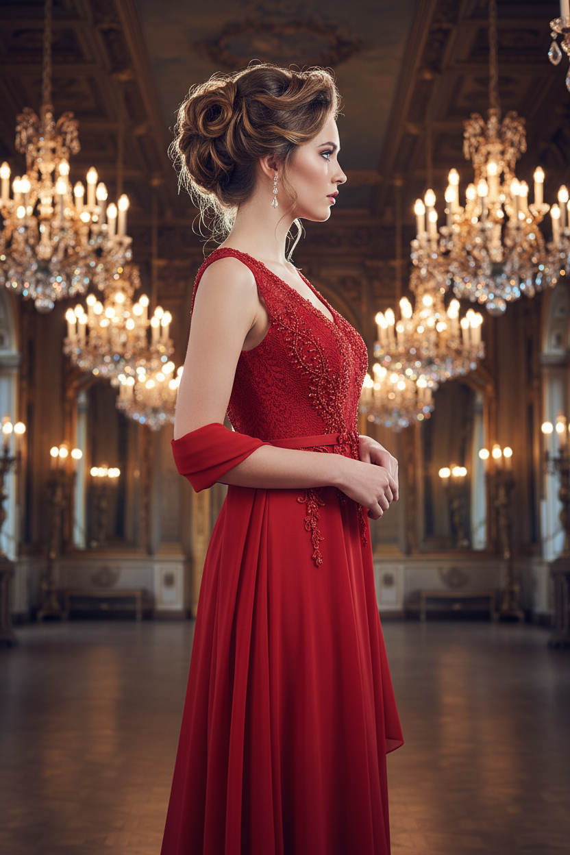 Rotes Abendkleid – Seitenansicht