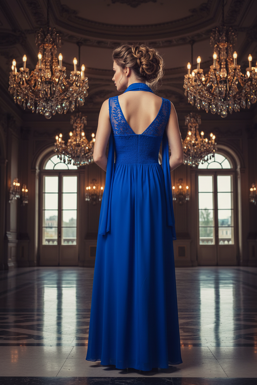 Royalblaues Abendkleid – Rückansicht neu