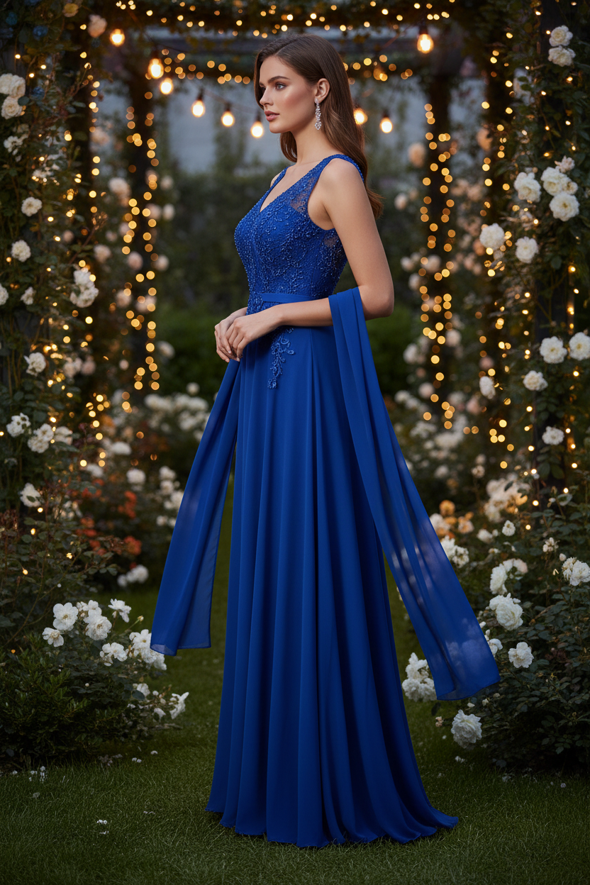 Royalblaues Abendkleid – Seitenansicht