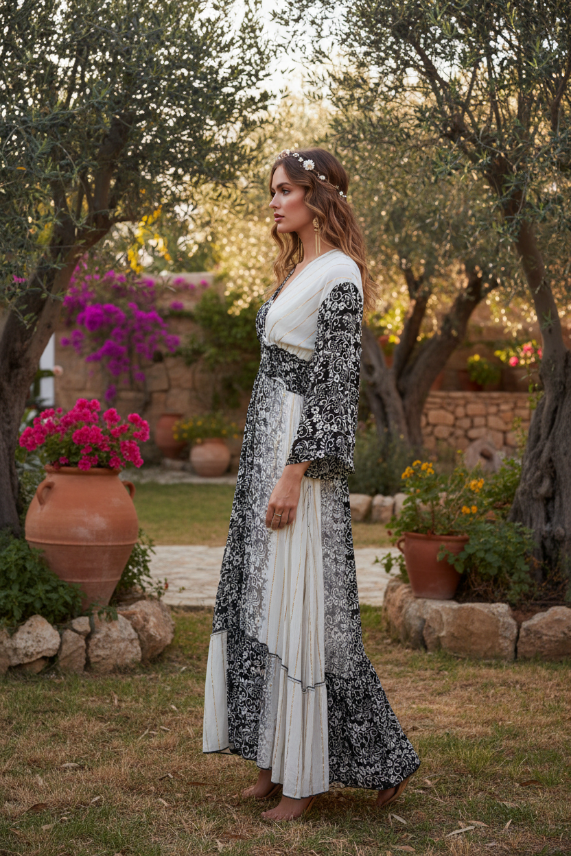 Schwarz/Weiß Patchwork Maxi – Seitenansicht