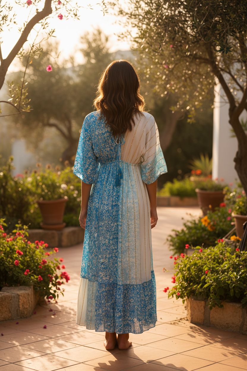 Türkis/Weiß Patchwork Maxi – Rückansicht