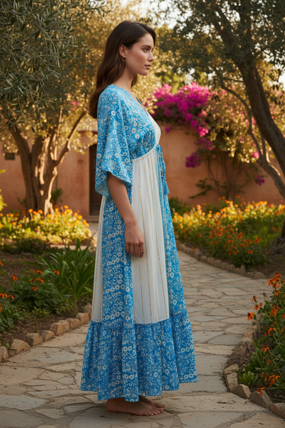Türkis/Weiß Patchwork Maxi – Seitenansicht