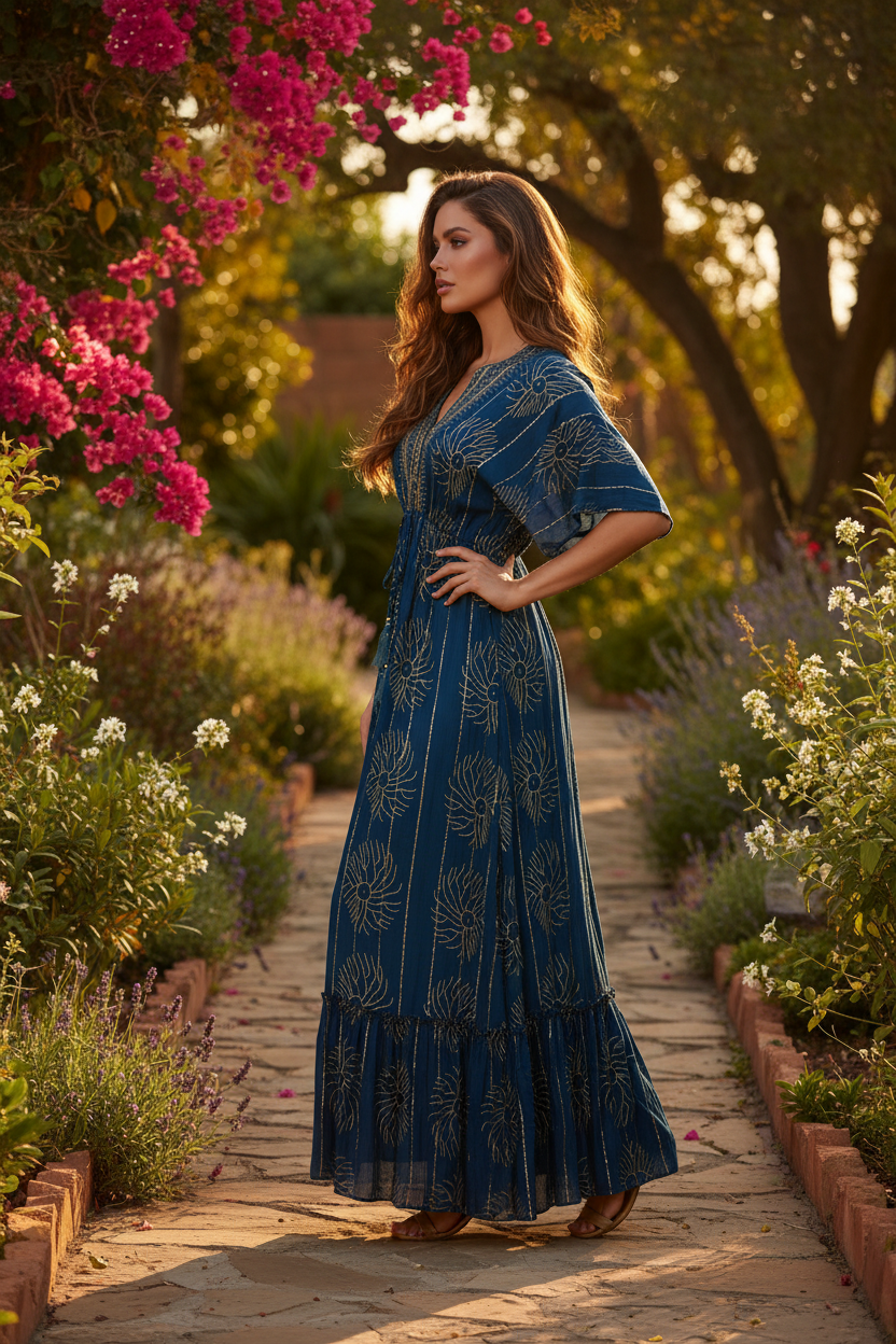 Teal/Gold Pfauenfeder Maxi – Seitenansicht